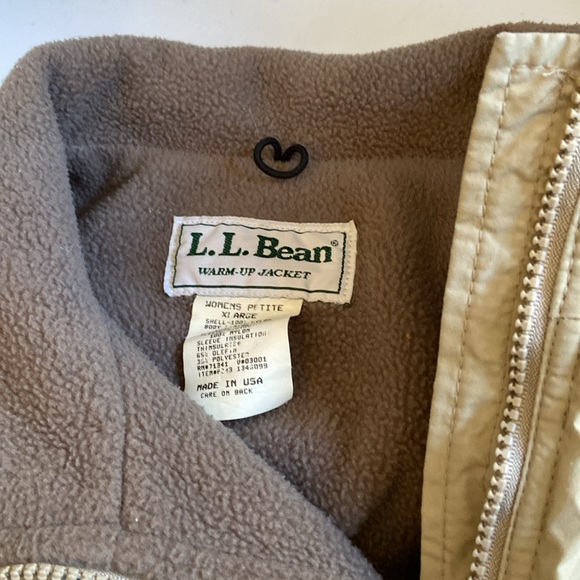 LL Bean warm-up jacket Women’s Petite XLarge in tan with chocolate lining - Picture 3 of 8